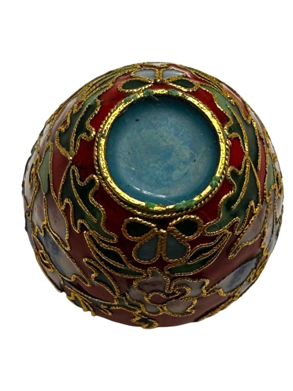 Miniature Red Cloisonné-Style Ginger Jar with Lid Floral Enamel Gold 2.25 In - Picture 9 of 12